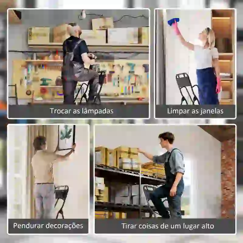 HOMCOM Escada Dobrável com 4 Degraus Apoio para os Braços e Suporte para Ferramentas 50x83x157,5 cm Preto