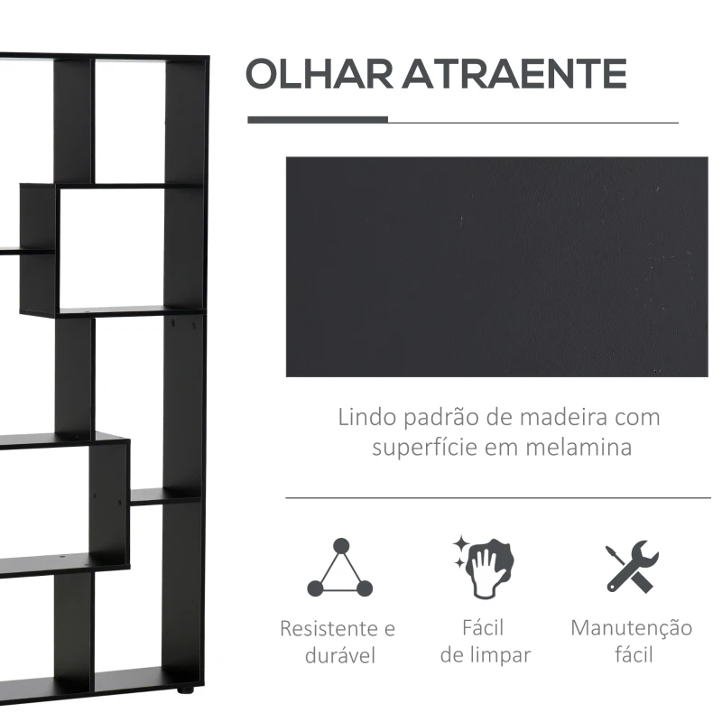 HOMCOM Estante Moderna Biblioteca Estreita com 8 Prateleiras para Sala Quarto e Escritório 70x24x178 cm Preto