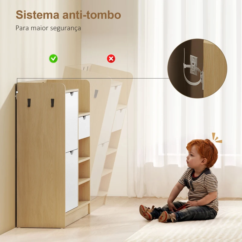 HOMCOM Sapateira Estreita com Prateleiras Ajustáveis Gaveta e 4 Ganchos para 14 Pares de Sapatos 93x30x90 cm Madeira e Branco