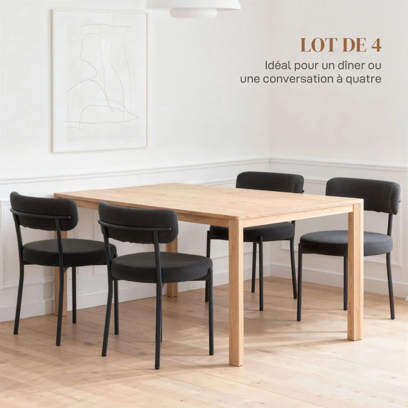 HOMCOM Lot de 4 chaises de salle à manger avec dossier en tissu pieds en acier 51 x 51 x 76 cm noir