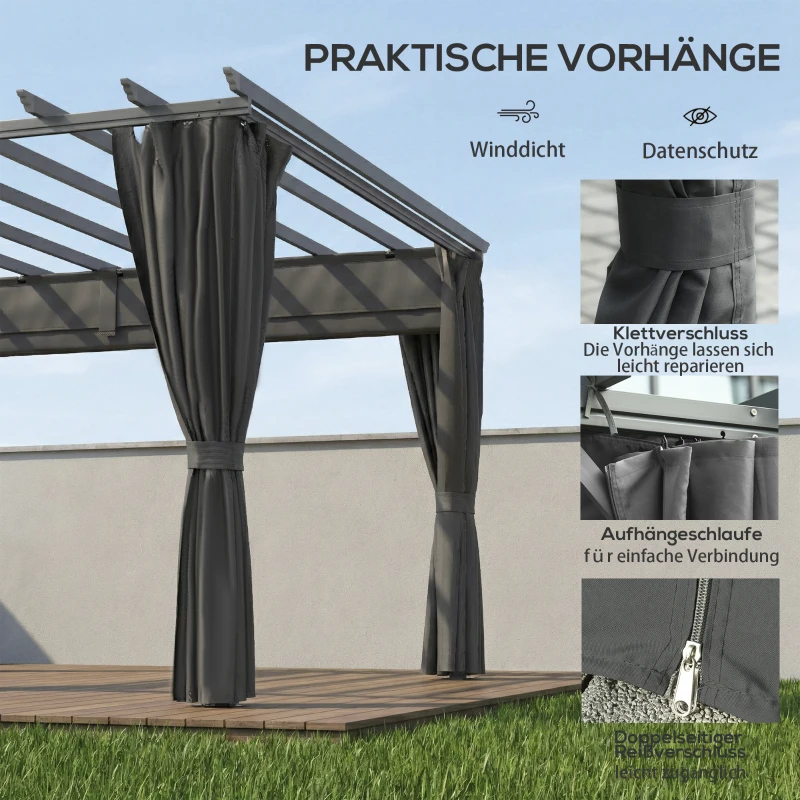 Outsunny Pergola ca. 3,6x3 m Garten Pavillon Terrassenüberdachung aus Aluminium Gartenpavillon mit verstellbares Dach Dunkelgrau