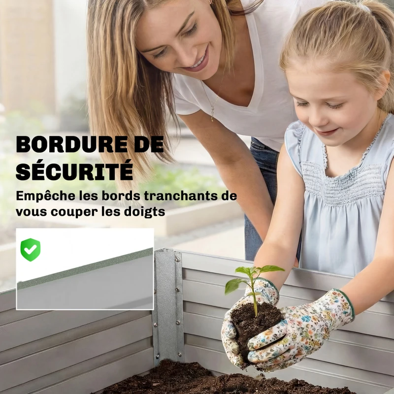 Outsunny Jardinière extérieure, jardinière surélevée galvanisée bordure de sécurité et fond ouvert 240 x 120 x 60 cm gris argenté