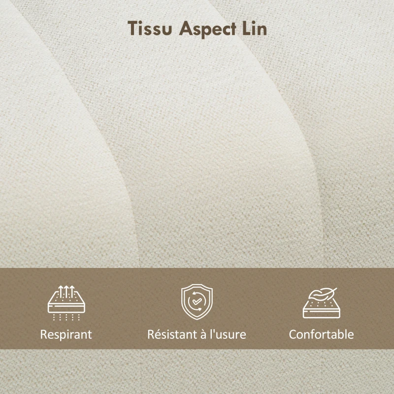 HOMCOM Banc bout de lit, banquette rembourrée, style moderne, ottoman en tissu aspect lin, 110 x 40 x 44 cm, crème