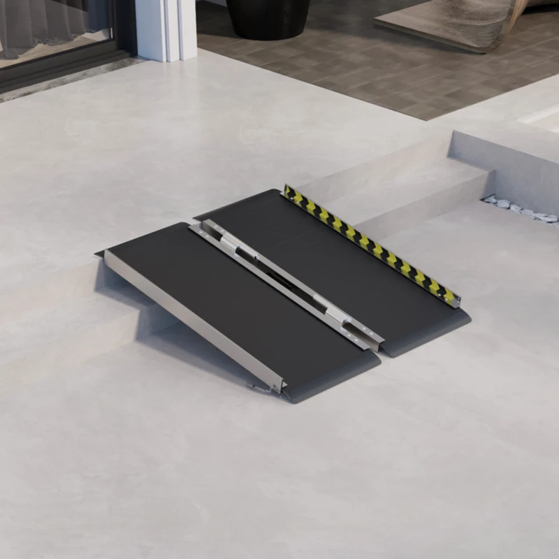 HOMCOM Rampe de fauteuil roulant pliable rampe de chargement sablage antidérapante en alliage d'aluminium 91 x 73,6 cm noir