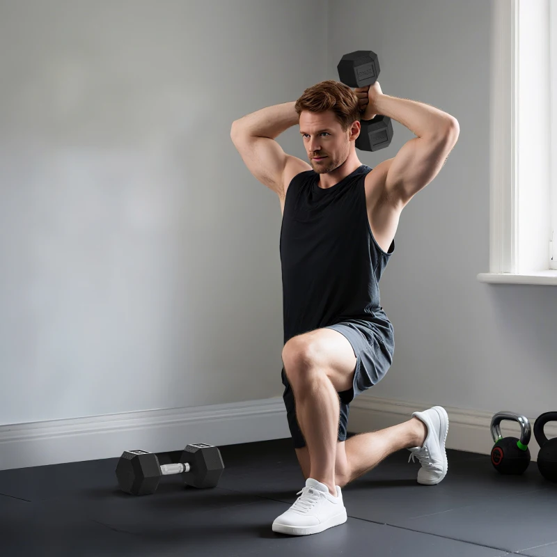 HOMCOM Set di Manubri da 2x20 kg con Impugnatura Antiscivolo, in Metallo, per Allenamento Fitness Casa e Palestra, Nero