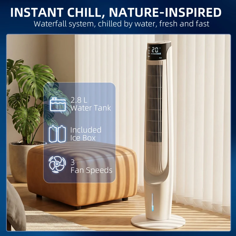HOMCOM Air Cooler with LED Display and Remote Control, Oscillating Ice Cooling Fan with 3 Speeds, 4 Modes, 12 Hour Timer, White