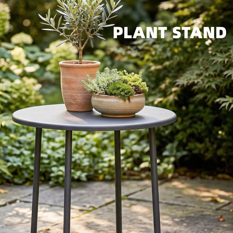 Outsunny 48 cm Round Garden Side Table, Small Metal Outdoor Garden Table with Rolled Edge, Dark Grey