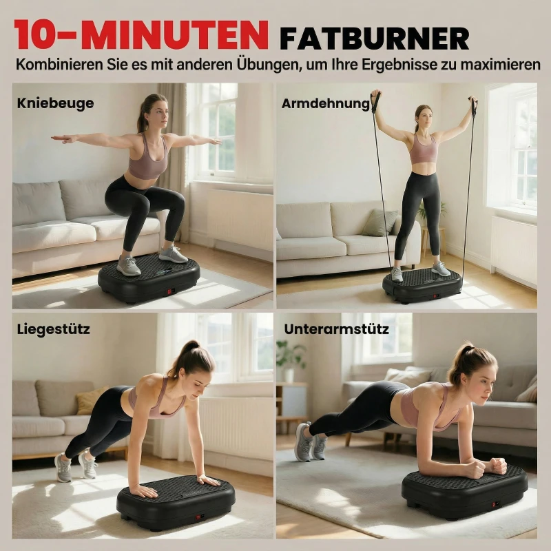 SPORTNOW Vibrationsplatte Rüttelplatte mit 120 Intensitätsstufen 5 Vorprogramm Fernbedienung LED-Display für Muskelaufbau Schwarz