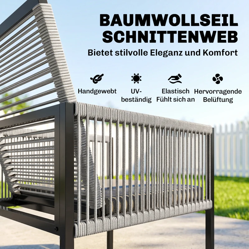Outsunny Tuinmeubelset 5-delige eethoek met glazen tafel en 4 ademende inklapbare stoelen met touwweefsel