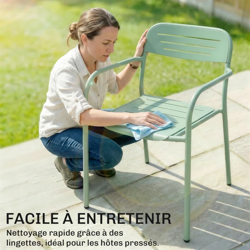 Outsunny Lot de 2 Chaises de Jardin Salon de Jardin Empilable Résistant aux Intempéries avec Accoudoirs 56x58x78cm Vert
