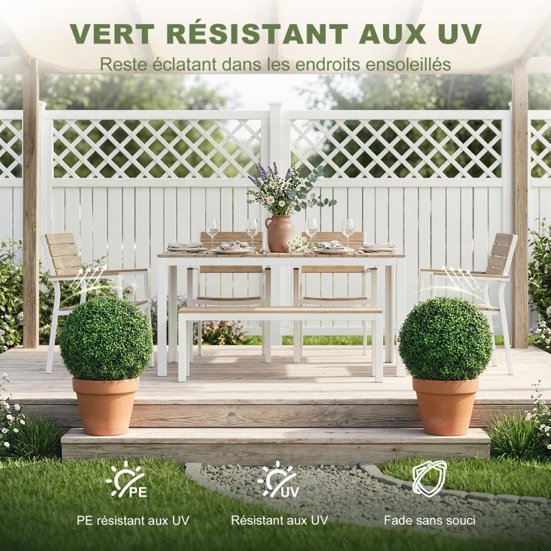 HOMCOM Lot de 2 boules de buis artificielles en pot, résistantes aux UV, 42 cm, pour décoration intérieure/extérieure