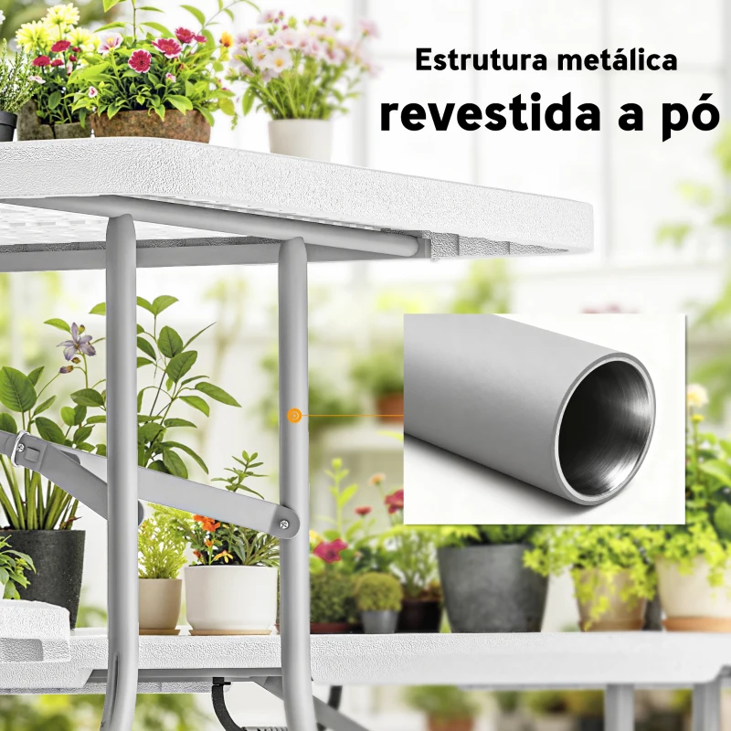 Outsunny Conjunto de Campismo Dobrável com Mesa e Bancos Alças 180x74x74 cm e 182x28x42 cm Branco