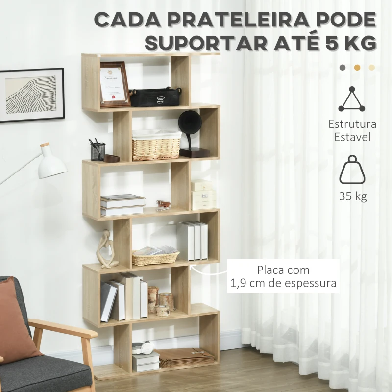 HOMCOM Estante para Livros Moderna Estante com 6 Prateleiras para Sala de Jantar Sala de Estar Estúdio 80x23x192 cm Madeira