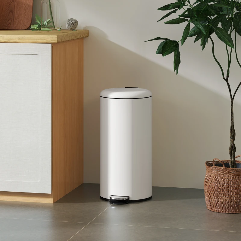 HOMCOM Balde de Lixo para Cozinha 30L com Pedal Tampa com Fechamento Suave e Cubo Amovível 36x30x63,5 cm Creme