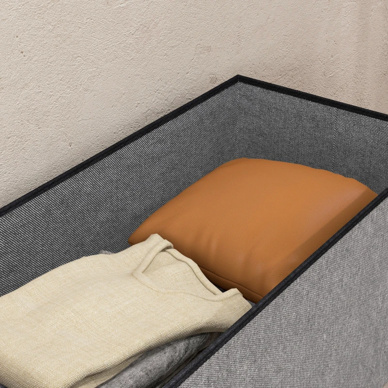 HOMCOM Baú de Arrumação 84L Puff de Arrumação Dobrável Estofado em Linho Sintético com Tampa 76x38x38 cm Cinzento Claro