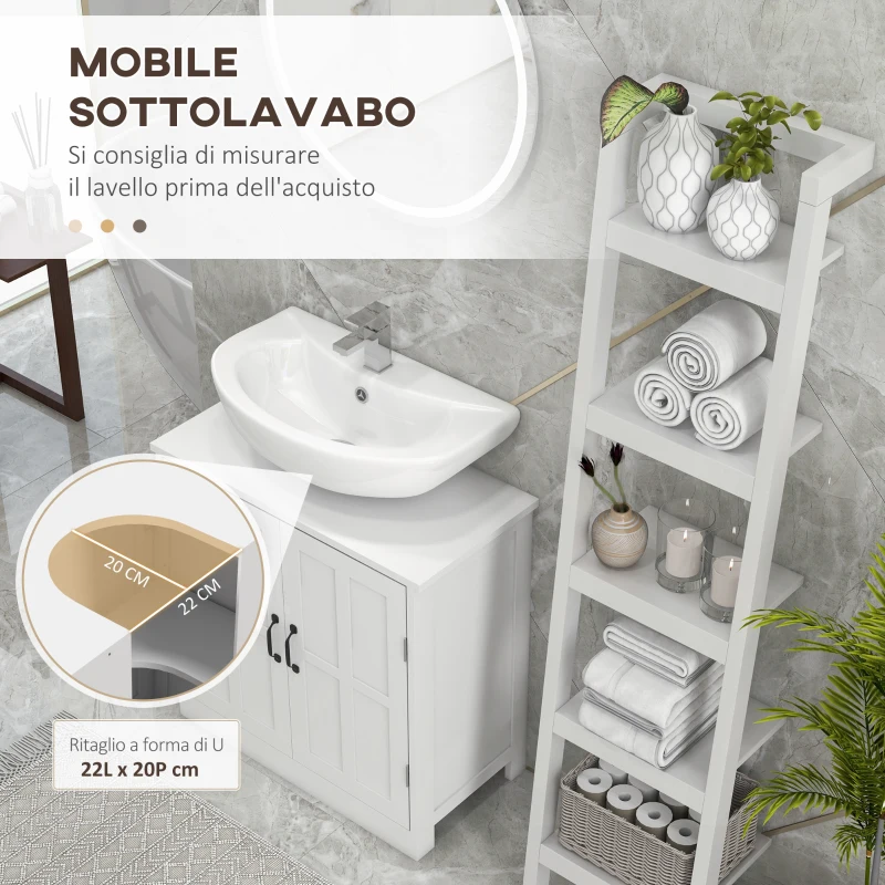 kleankin Mobile per Lavabo con Piedistallo, Mobile Sotto Lavabo con 2 Ante e Scaffale Regolabile, Mobile da Bagno con Ritaglio a Forma di U, Bianco
