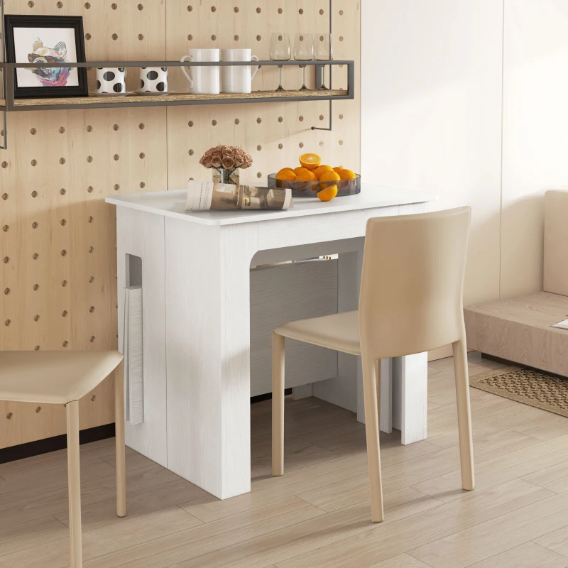 HOMCOM Table à manger pliante, table pliante cuisine extensible jusqu'à 6 personnes, pour petits espaces, salle à manger, blanc