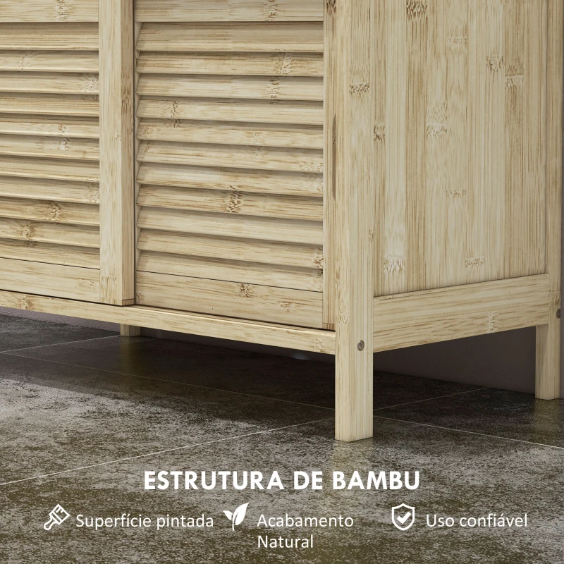 HOMCOM Móvel para Lavatório Pousar em Bambu com Portas Deslizantes de Ripas Compartimento Aberto 60x30x60 cm Madeira