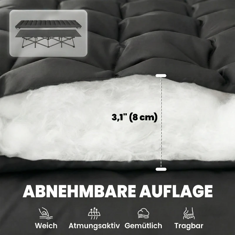 Outsunny Veldbed opvouwbaar campingbed met draagtas campingligbed tot 200 kg binnen, buiten, 200 x 80 x 40 cm zwart