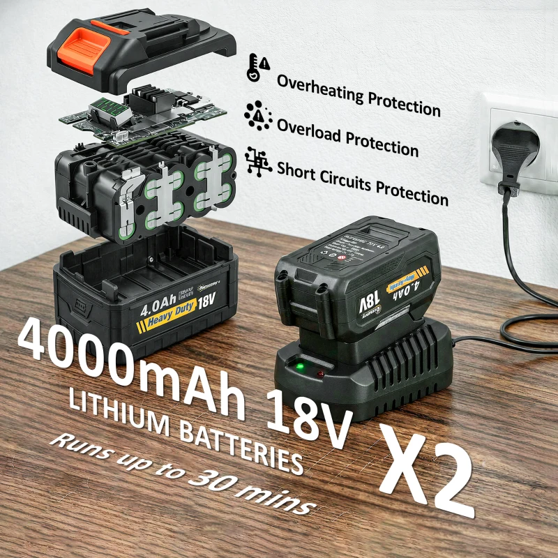 Outsunny Leaf Blower Cordless with 2 x 4000mAh Batteries & Charger, 36V Lightweight Garden Blower with 1000W Brushless Motor