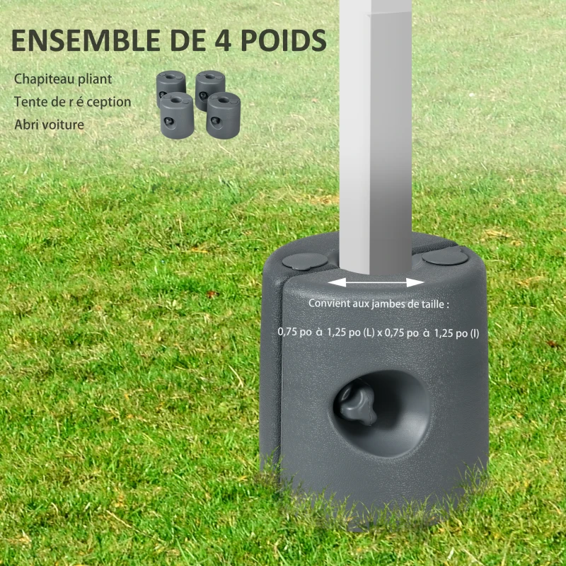 Outsunny Lot de 4 Pieds de tonnelle pop-up remplis d'eau ou de sable pieds de sol pour pavillon en HDPE avec vis de sécurité