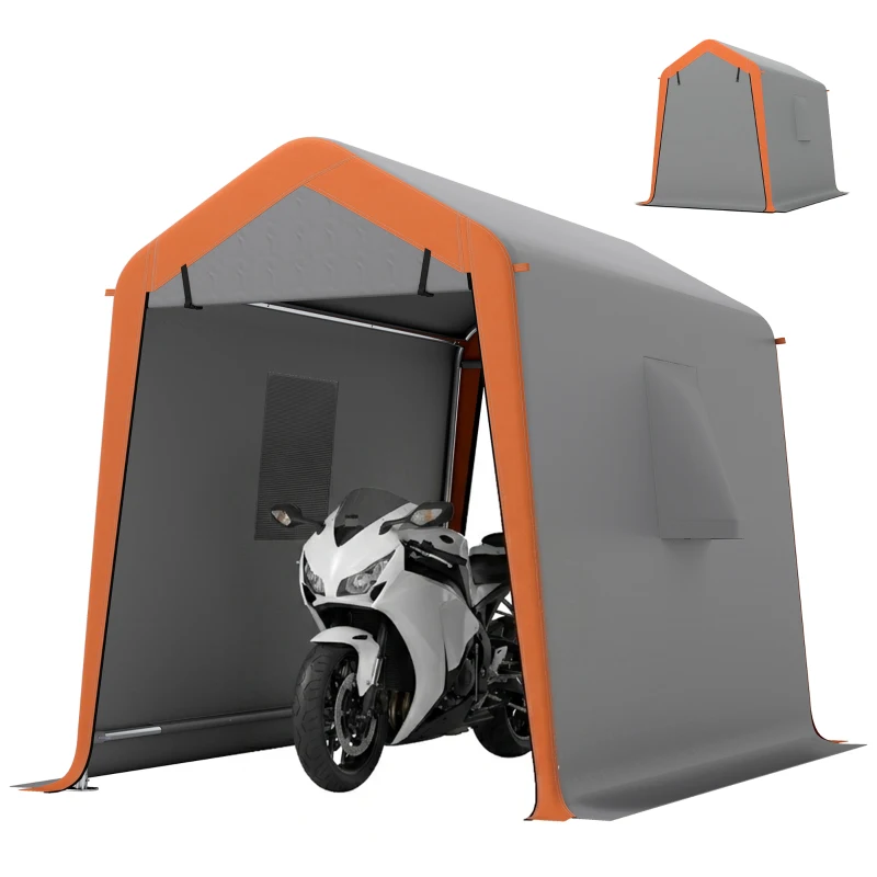 Outsunny Tenda Garagem Portátil 2,4x1,8 m para Carro Impermeável com Porta Zipada e Enrolável, Janelas UPF30+ Cinzento Claro