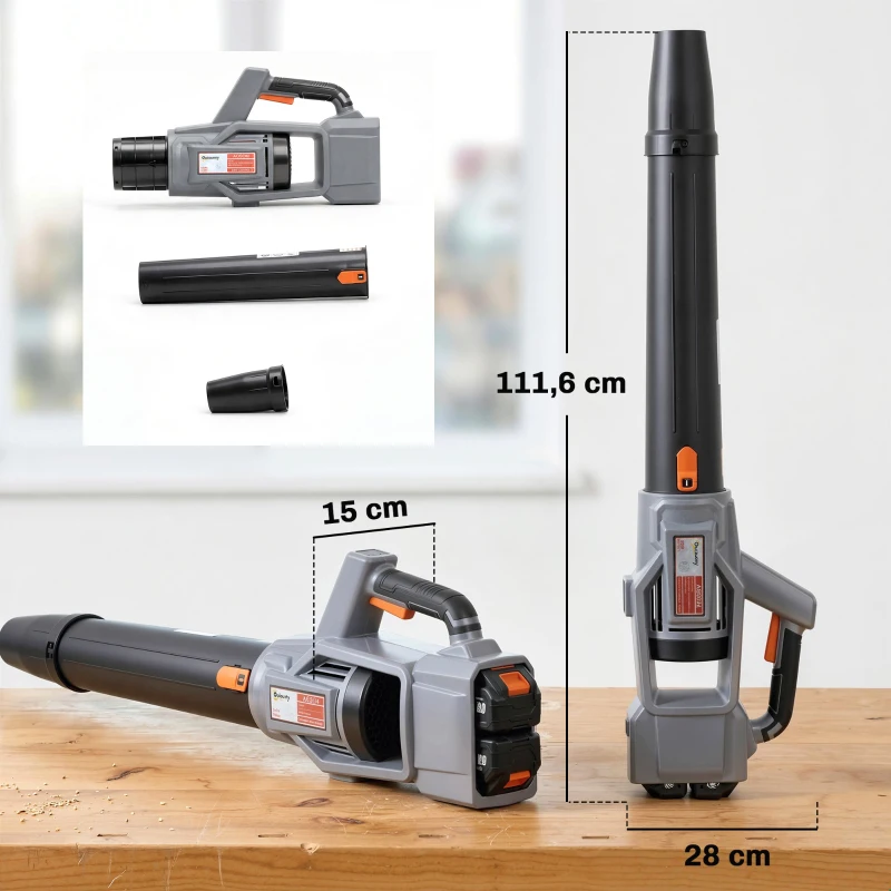 Outsunny Soplador de Hojas Sin Cable 36V con 2 Baterías de 4.0Ah y Cargador Motor sin Escobillas 1000W 3 Velocidades Gris Claro