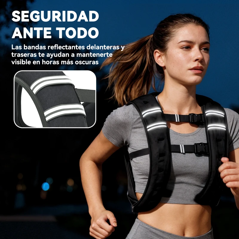 HOMCOM Chaleco Lastrado 5 kg con 2 Correas Ajustables y Bandas Reflectantes para Entrenamiento de Fuerza Jogging Negro