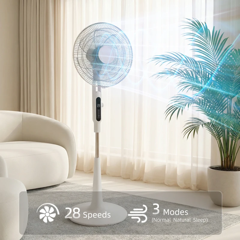 HOMCOM Three Mode Pedestal Fan, with Insect Repellant Box and LED Panel - White