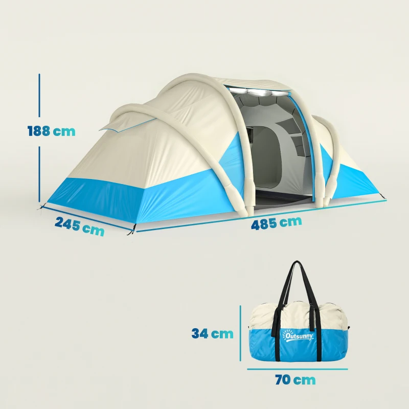 Outsunny Inflatable Tent 2 Bedroom 3000mm Waterproof Windproof Air Tent with Carry Bag for 4 Person