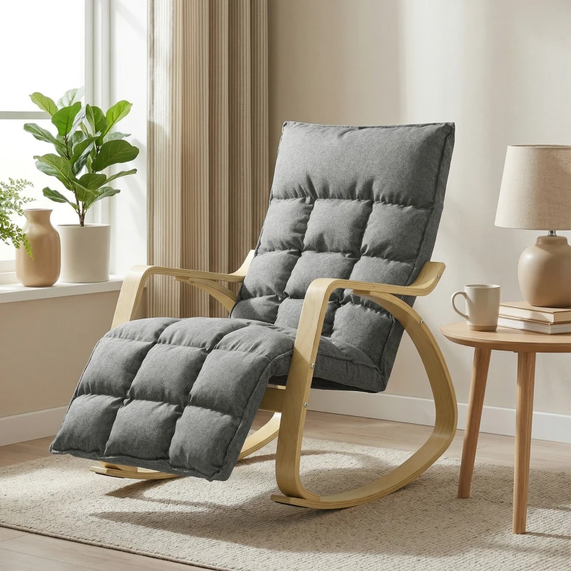 HOMCOM Fotoliu balansoar cu suport pentru picioare reglabil, fotoliu relax tapițat, gri