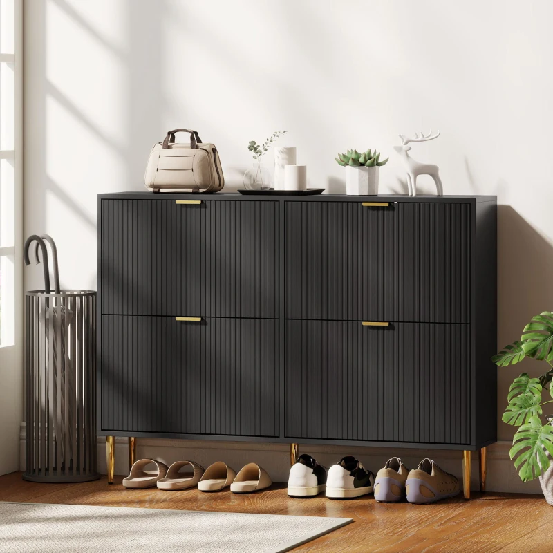 HOMCOM Elegant Four-Drawer Shoe Cabinet - Black