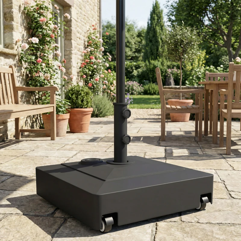 Outsunny Bază pentru Umbrelă cu Roți și Frâne, Reumplere cu Apă 40kg/Nisip 61kg, pentru Stâlpi de Ø35/38/48mm, Negru