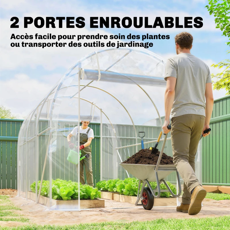 Outsunny Serre tunnel de jardin 6m² serre de jardin tunnel 195x295x195cm cadre acier galvanisé, bâche PE 150g/m² transparent