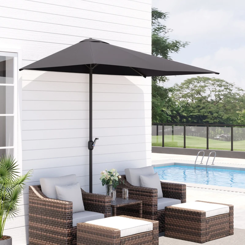 Outsunny Sombrilla Rectangular 230x130x245 cm Parasol para Pared Media Sombrilla con Manivela Protección UV 30+ Impermeable Tela Poliéster180 g/m² para Balcón Terraza Jardín Gris