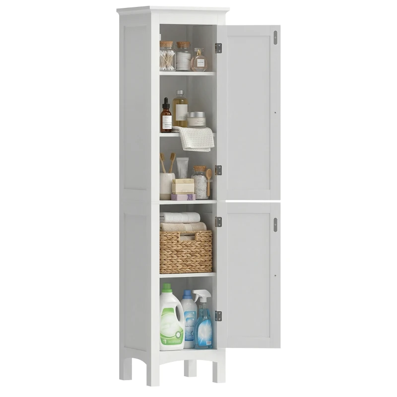 kleankin Tall Bathroom Storage Unit, Slim Bathroom Cabinet with Adjustable Shelves and Double Door, White