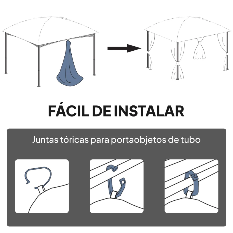 Outsunny 4 Paredes Laterales para Cenador 3x3 m Laterales de Carpa con 8 Ventanas Protección UV 30+ Impermeable Gris Claro