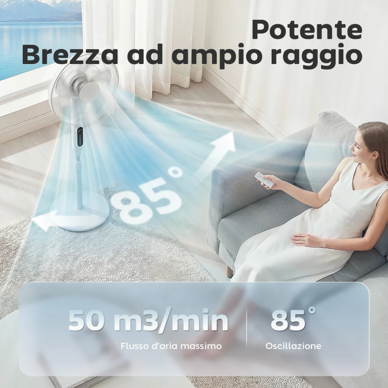 HOMCOM Ventilatore da Terra con Telecomando, Ventilatore Verticale, Bianco