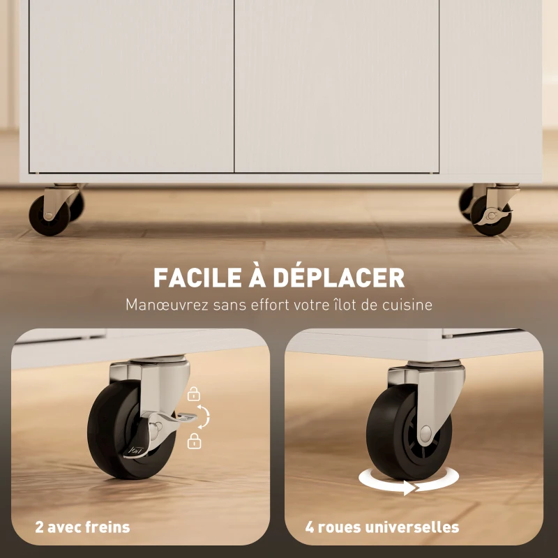 HOMCOM Îlot central cuisine mobile desserte cuisine avec tiroir étagère réglable placard à deux portes 82 x 38 x 86,5 cm blanc
