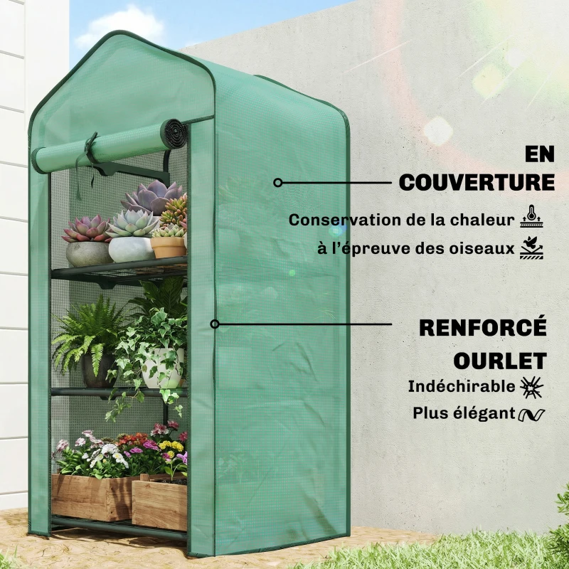 Outsunny Serre de jardin avec étagères 3 niveaux, serre de balcon, bâche renforcée PE, châssis en acier, 59 x 39 x 127 cm, vert