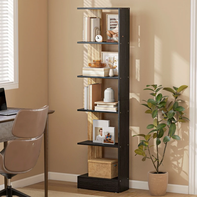 HOMCOM Bibliothèque Étagère de Rangement avec 5 Compartiments Ouverts 45 x 21 x 170 cm Noir et Chêne