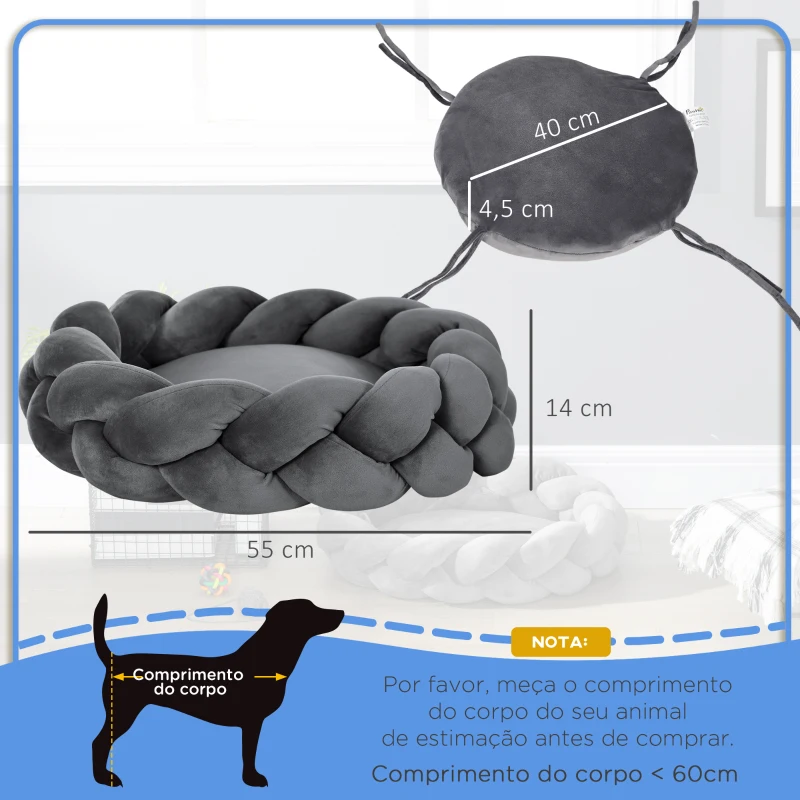 PawHut Cama para Cães Pequenos Lavável Cama para Animais de Estimação Redonda com Almofada Independente 55x55x14 cm Cinza