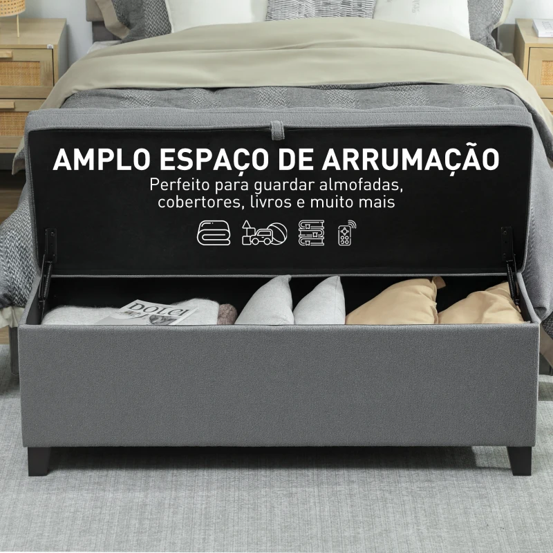 HOMCOM Banco de Armazenamento com 2 Dobradiças de Segurança Tampa Rebatível para Quarto Sala de Estar 120x40x48 cm Cinza Escuro
