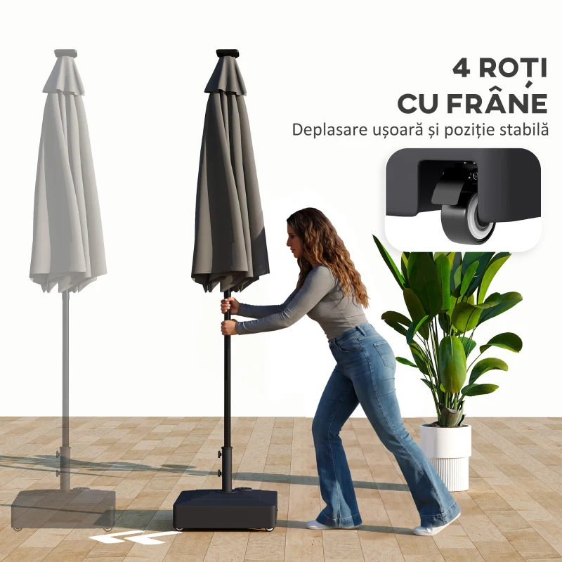 Outsunny Bază pentru Umbrelă cu Roți și Frâne, Reumplere cu Apă 40kg/Nisip 61kg, pentru Stâlpi de Ø35/38/48mm, Negru