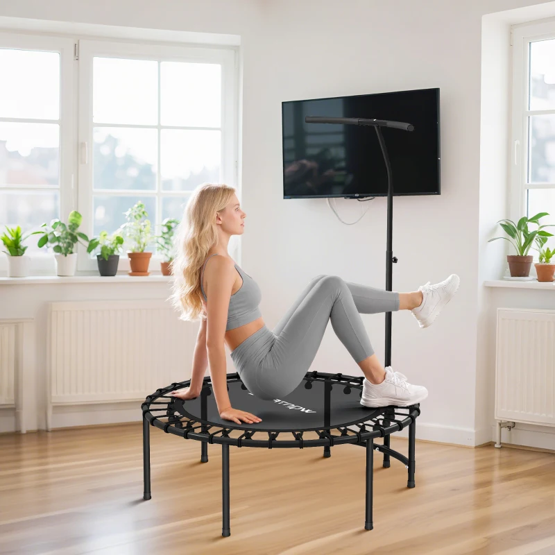 SPORTNOW Trampoline de Fitness avec Cordes Élastiques, Poignée Réglable 5 Positions, Capacité 100 kg, Acier, Ø102x132cm, Noir