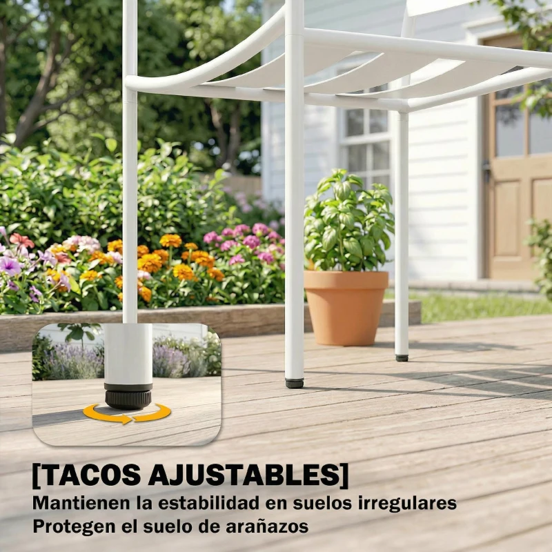 Outsunny Conjunto de Jardín Exterior de 3 Piezas de Acero Galvanizado con 2 Sillas y Mesa de Vidrio Templado Blanco