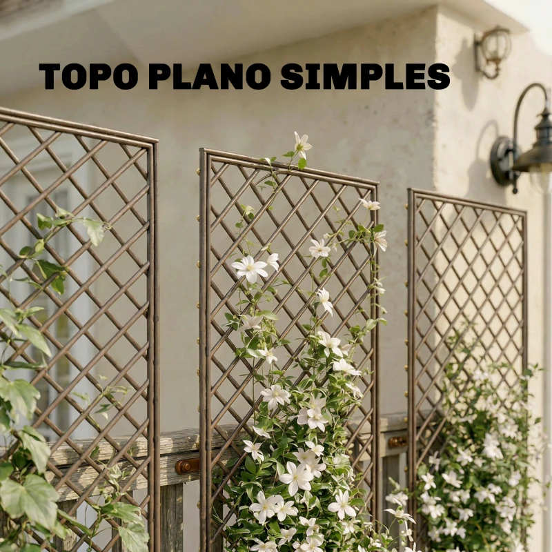 Outsunny Conjunto de 3 Treliças de Jardim em Vime Suportes para Plantas Trepadeiras com Topo Plano 43x112 cm Marrom