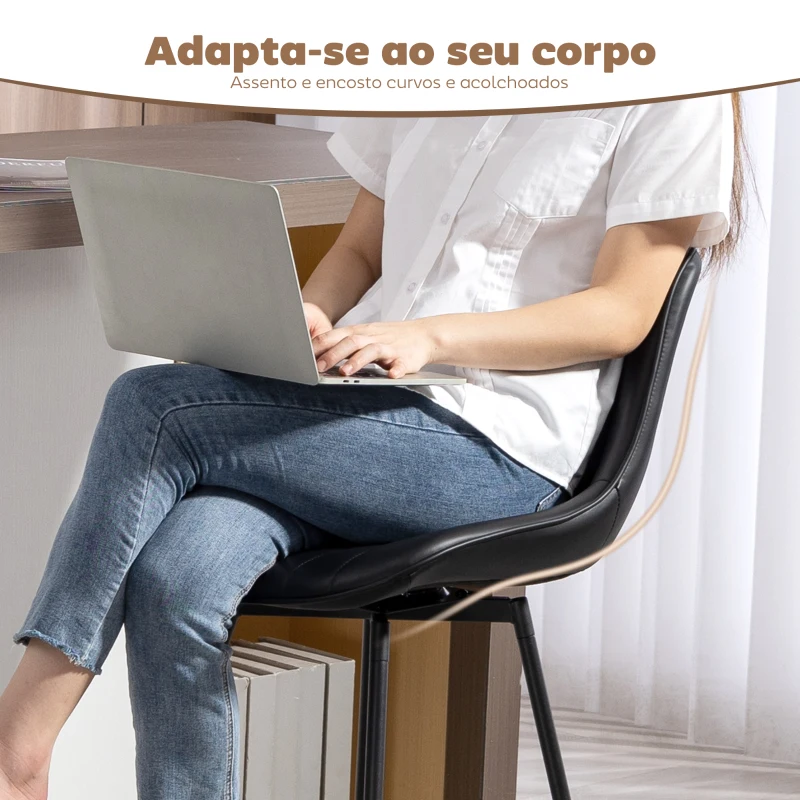 HOMCOM Conjunto de 2 Bancos de Bar Giratórios com Encosto Curvado e Apoio para os Pés Estofados em PU 47x54,5x97,5 cm Preto