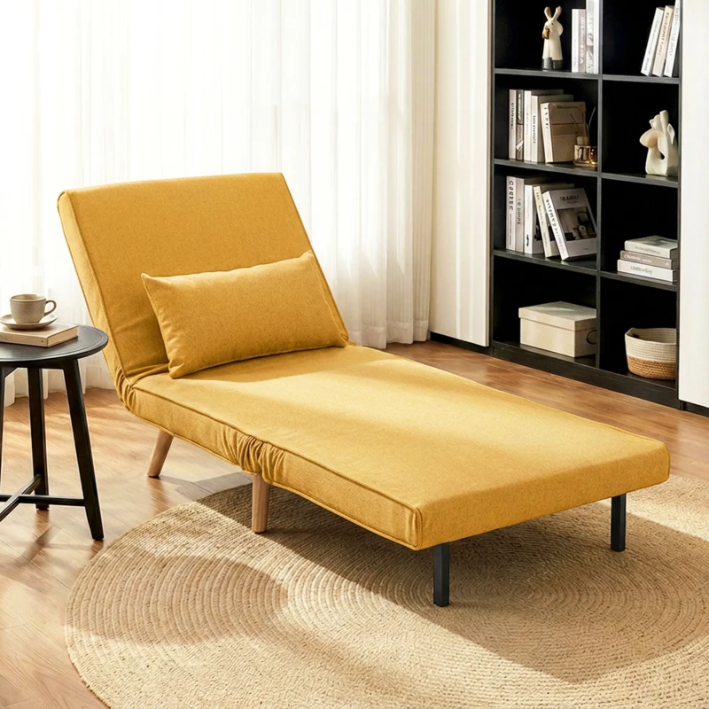 HOMCOM Sofá-Cama Individual Dobrável com Encosto Ajustável em 5 Posições, Sofá-Cama Estofado com Almofada 72x75x85 cm Amarelo