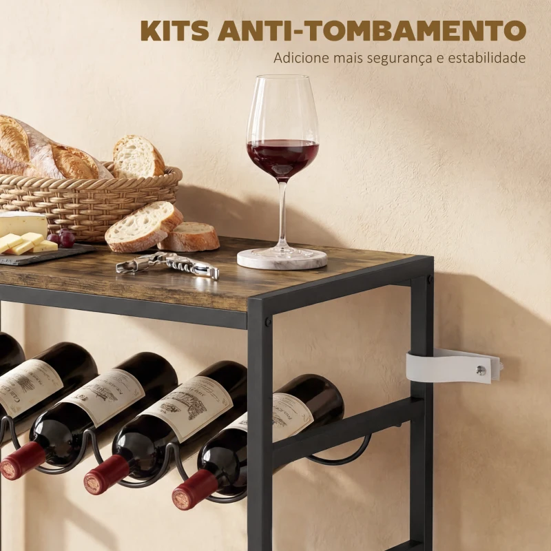 HOMCOM Garrafeira para 30 Garrafas de 6 Níveis com Superfície de Madeira Estilo Industrial 59x30x88,5 cm Castanho Rústico